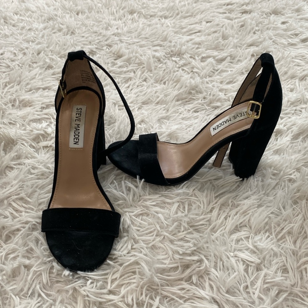 STEVE MADDEN BLACK HEEL ABKLE STRAP SANDALS